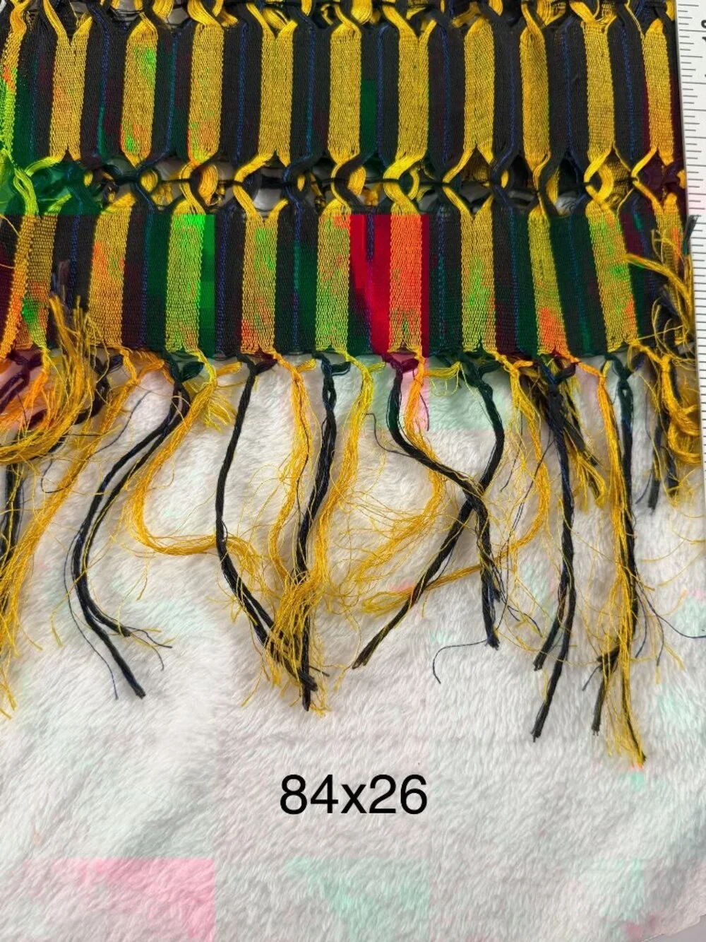 Handwoven Yellow Black Striped Scarf With Fringe 84